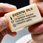 **

Close-up of a hand carefully examining a soap ingredient list. Focus on words like "essential oils," "fragrance," and symbols indicating natural vs. synthetic. A slight frown on the person's face suggests concern.

**