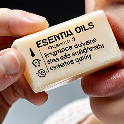 Home 19 **
Close-up of a hand carefully examining a soap ingredient list. Focus on words like "essential oils," "fragrance," and symbols indicating natural vs. synthetic. A slight frown on the person's face suggests concern.
**
